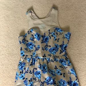 Nude & Blue Floral Special Occasion Dress